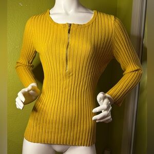International Concepts Yellow Half-Zip Ribbed Long Sleeve